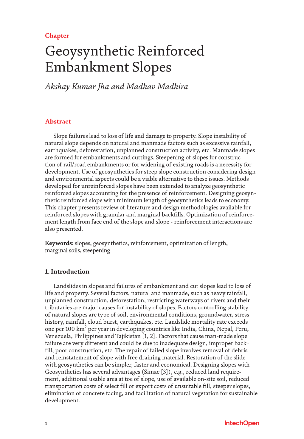 Geoysynthetic Reinforced Embankment Slopes Akshay Kumar Jha and Madhav Madhira