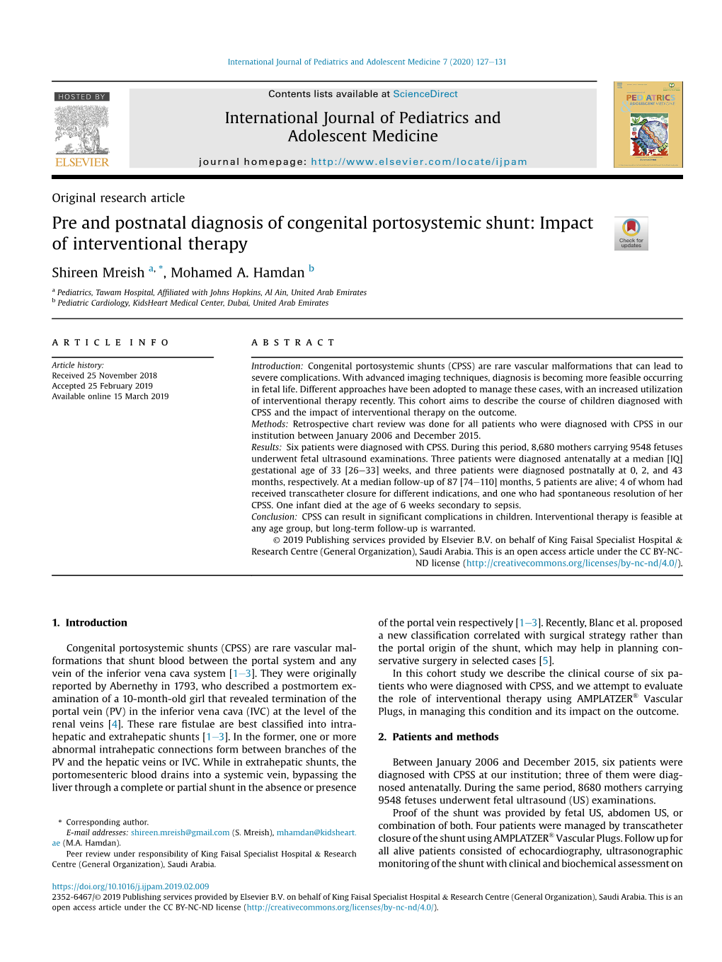 Pre and Postnatal Diagnosis of Congenital Portosystemic Shunt: Impact of Interventional Therapy