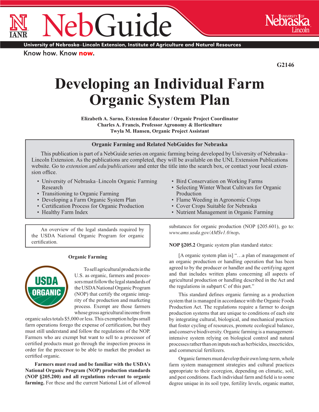 Developing an Individual Farm Organic System Plan