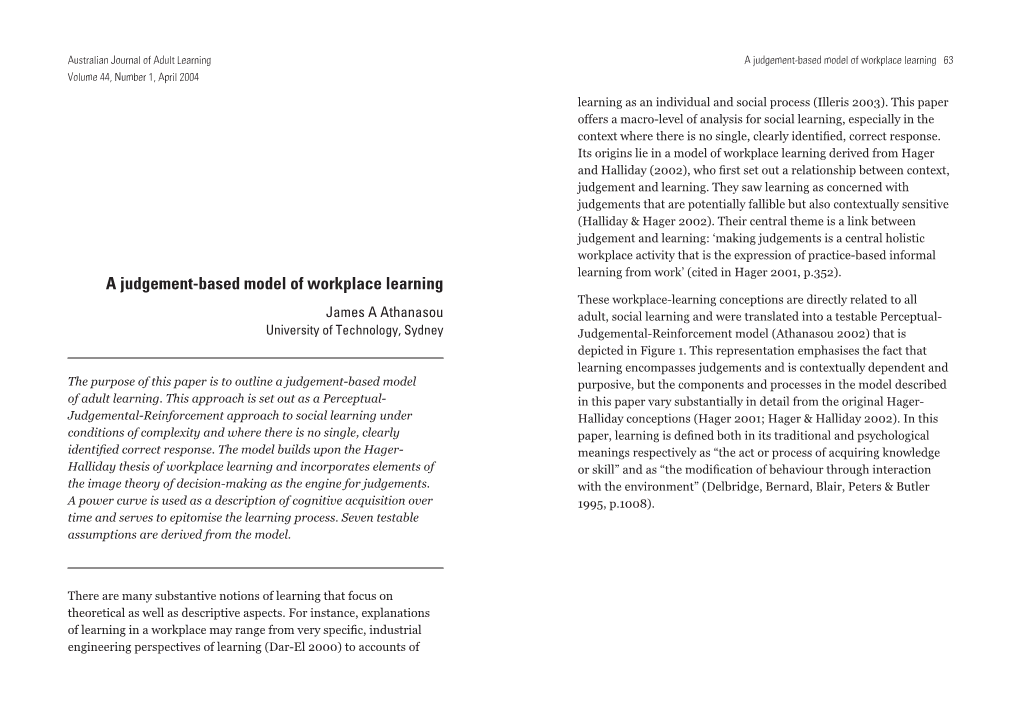 A Judgement-Based Model of Workplace Learning 63 Volume 44, Number 1, April 2004