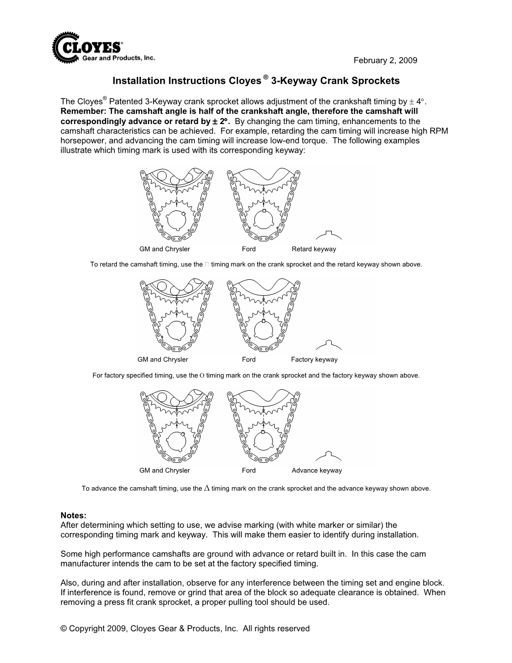 Installation Instructions Cloyes® 3-Keyway Crank Sprockets