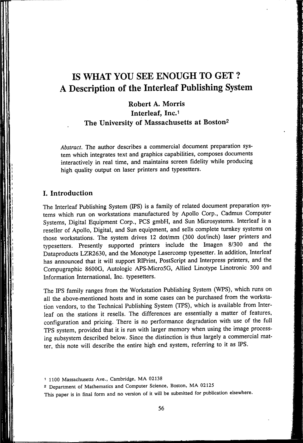 A Description of the Interleaf Publishing System
