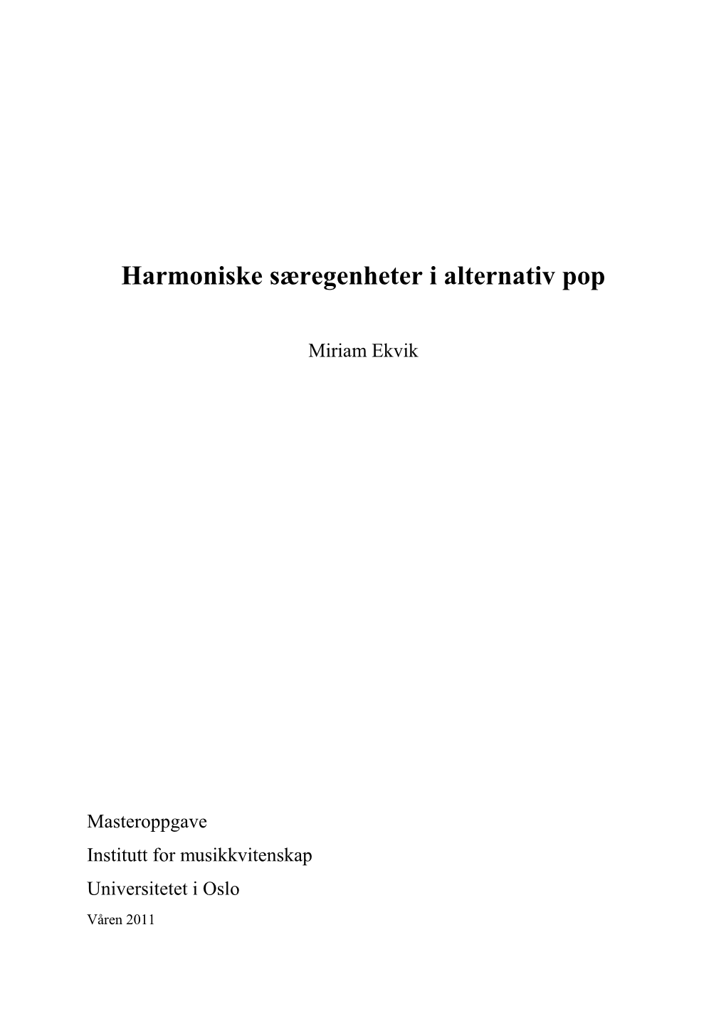 Harmoniske Særegenheter I Alternativ Pop