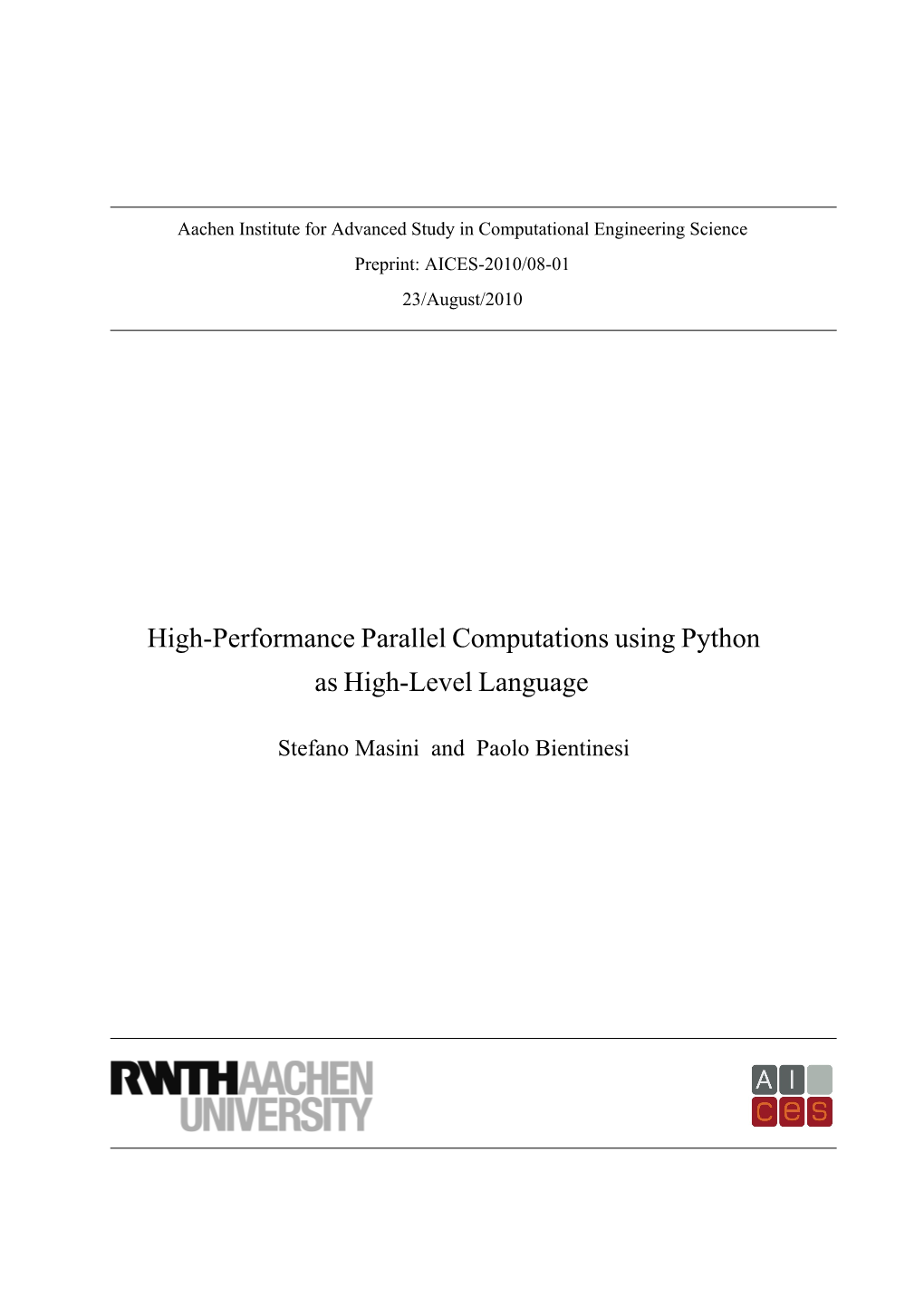 High-Performance Parallel Computations Using Python As High-Level Language