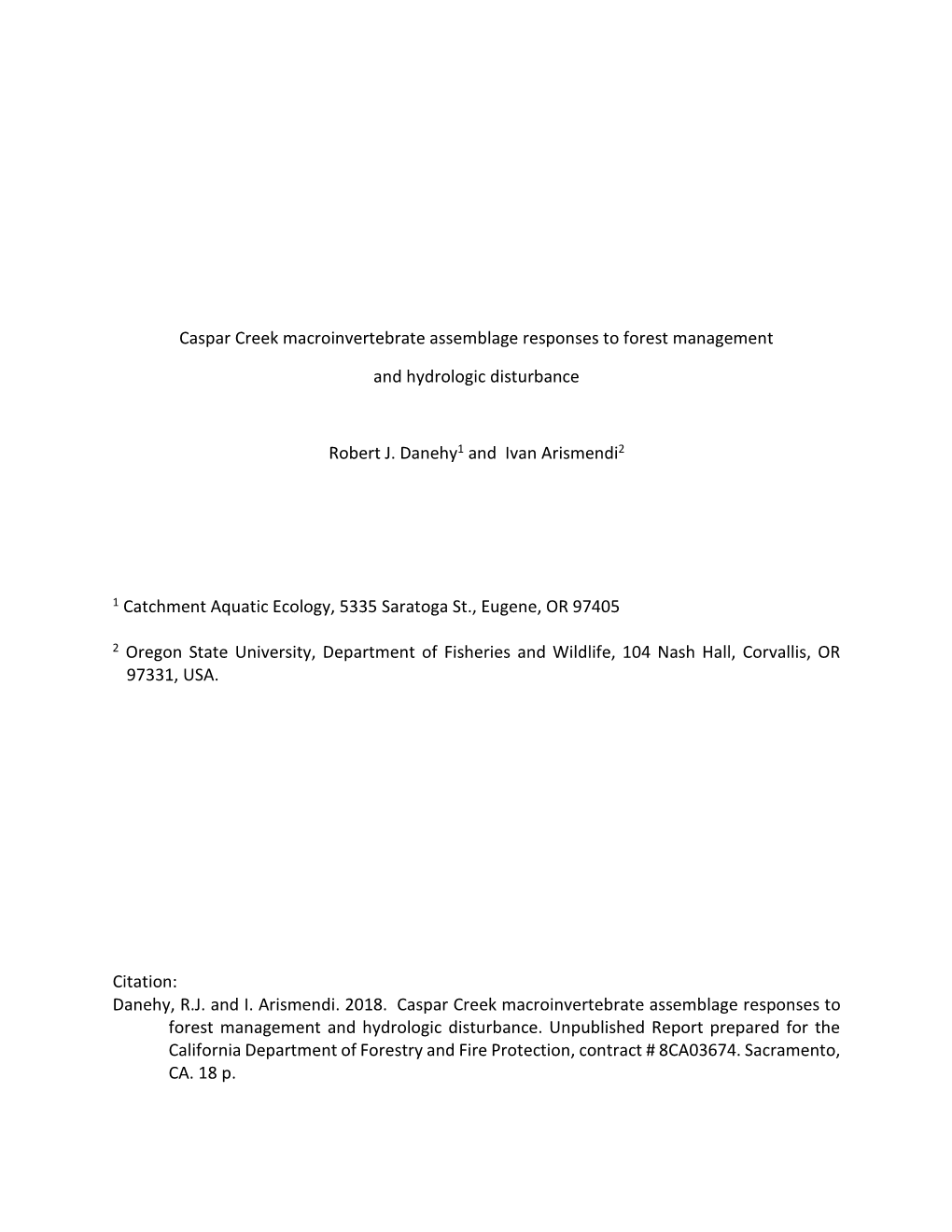 Caspar Creek Macroinvertebrate Assemblage Responses to Forest Management