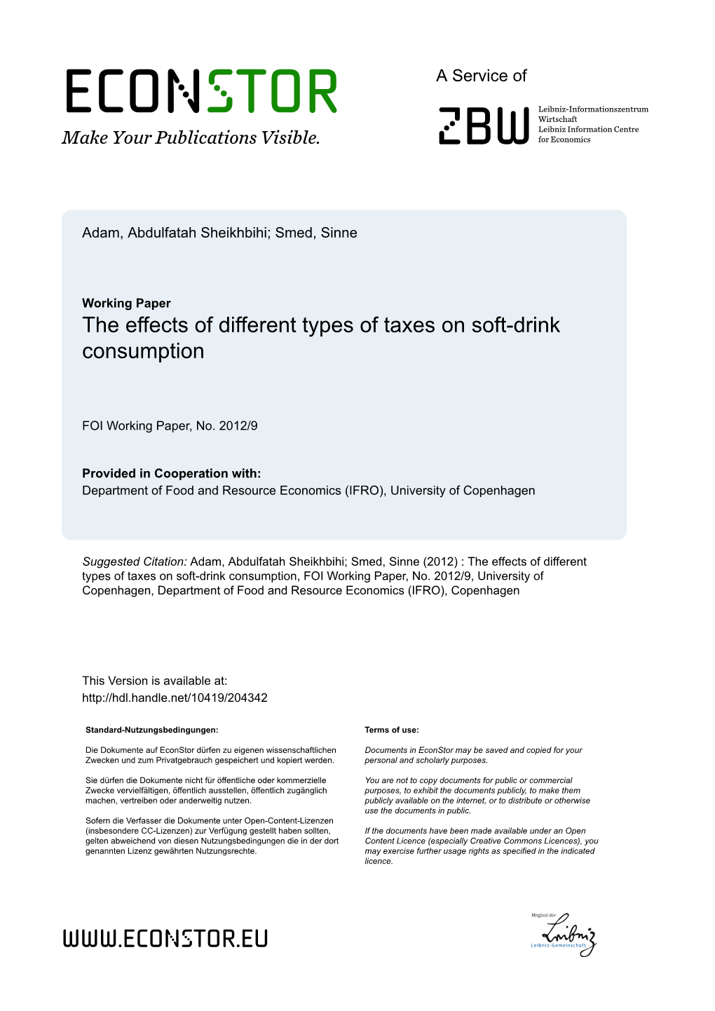 The Effects of Different Types of Taxes on Soft-Drink Consumption