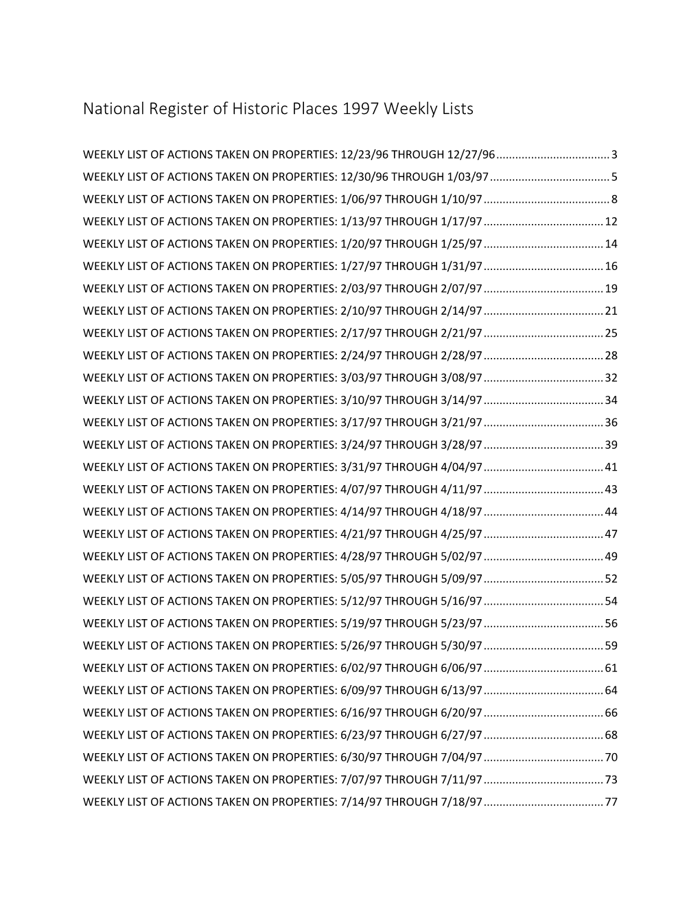 National Register of Historic Places Weekly Lists for 1997