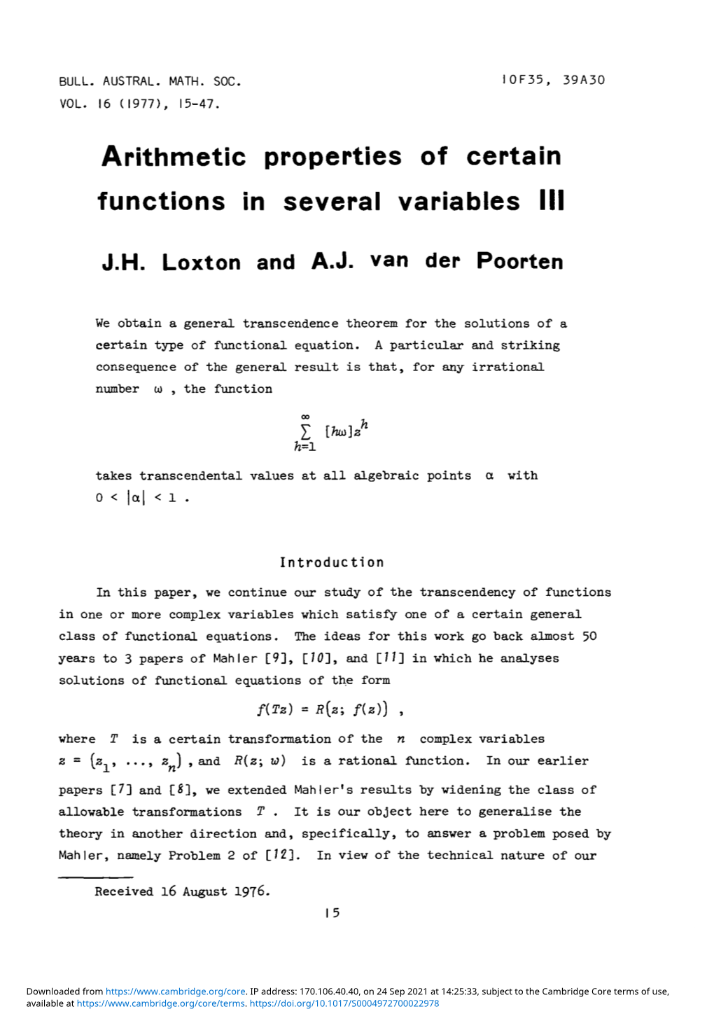 Arithmetic Properties of Certain Functions in Several Variables III