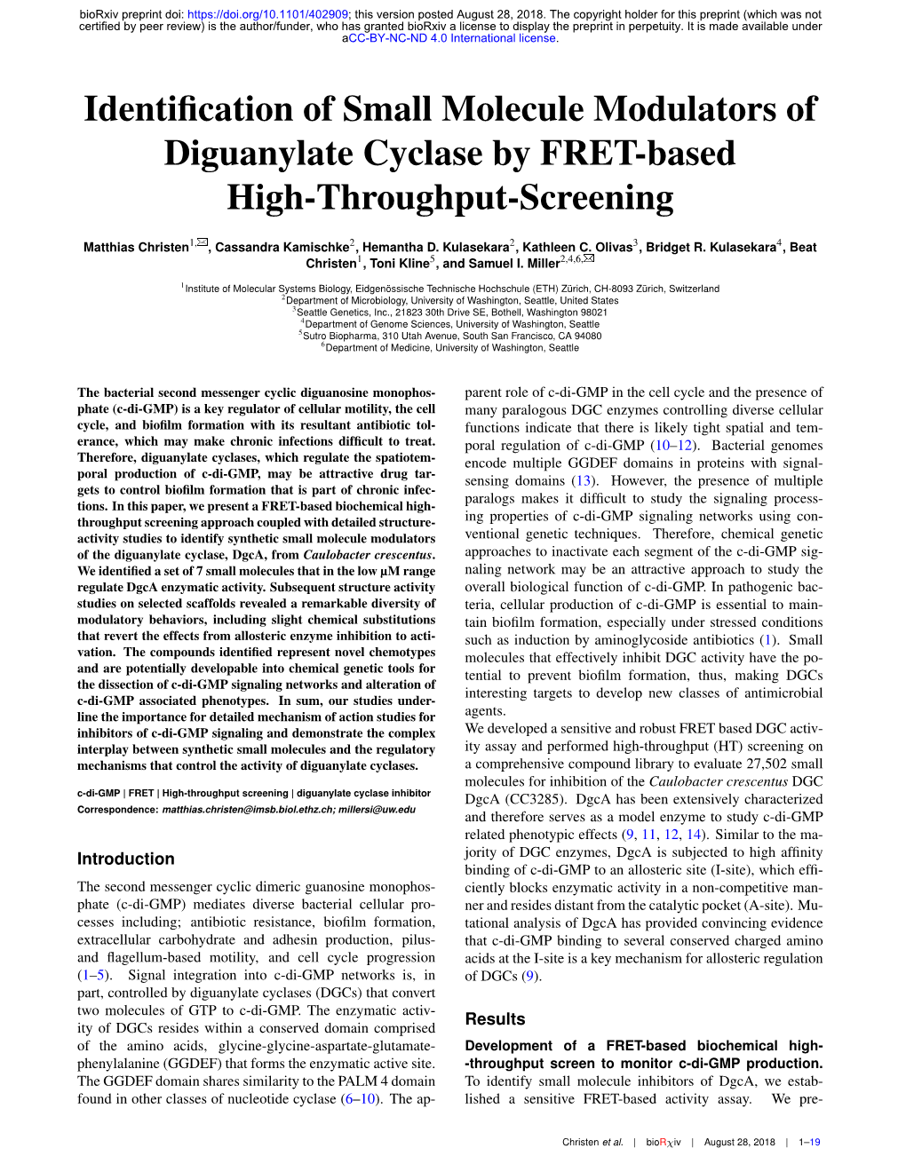 Identification of Small Molecule Modulators of Diguanylate Cyclase