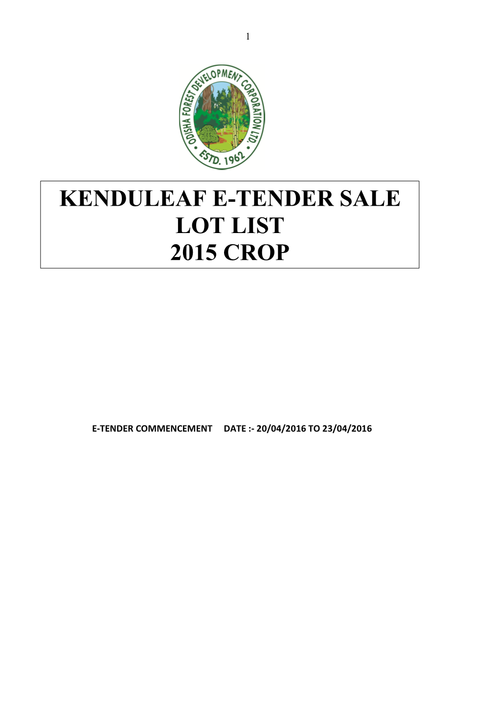 Kenduleaf E-Tender Sale Lot List 2015 Crop