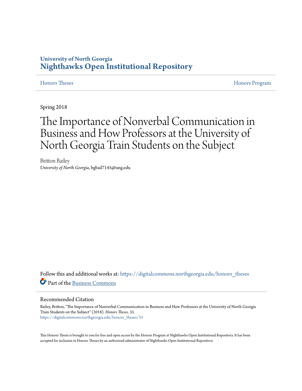 The Importance of Nonverbal Communication in Business and How Professors at the University of North Georgia Train Students on the Subject