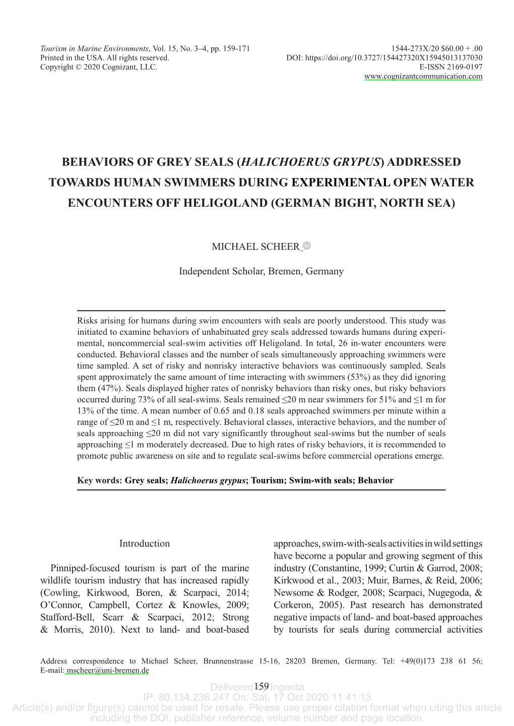 Behaviors of Grey Seals (<I>Halichoerus Grypus</I>)