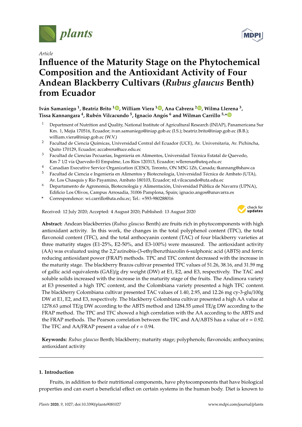 Influence of the Maturity Stage on the Phytochemical Composition