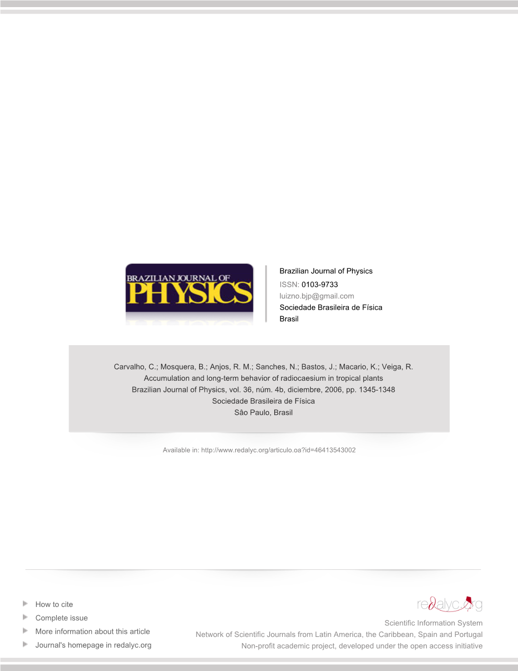 Redalyc.Accumulation and Long-Term Behavior of Radiocaesium in Tropical