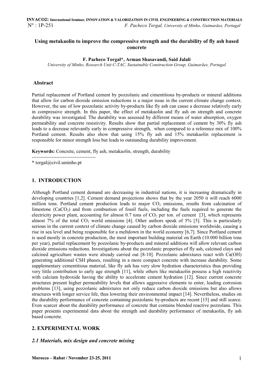 1P-251 1 Using Metakaolin to Improve the Compressive Strength and The