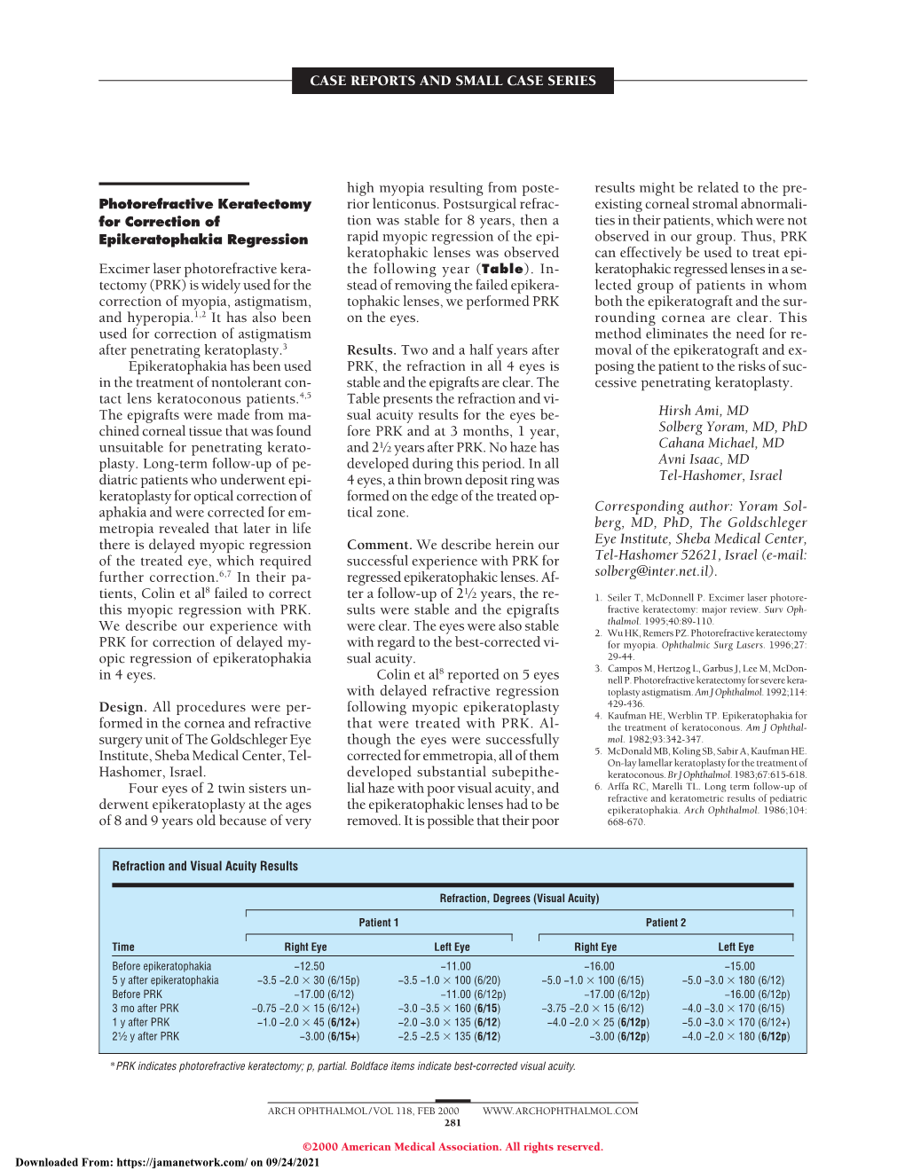 Photorefractive Keratectomy for Correction of Epikeratophakia