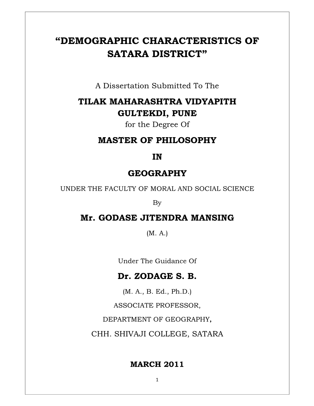 “Demographic Characteristics of Satara District”