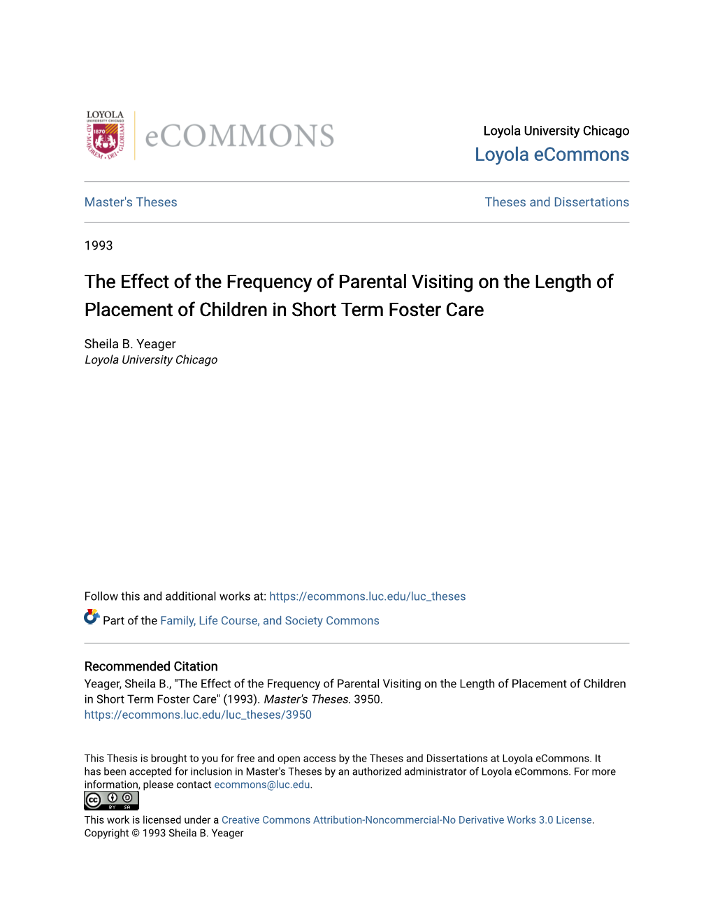 The Effect of the Frequency of Parental Visiting on the Length of Placement of Children in Short Term Foster Care