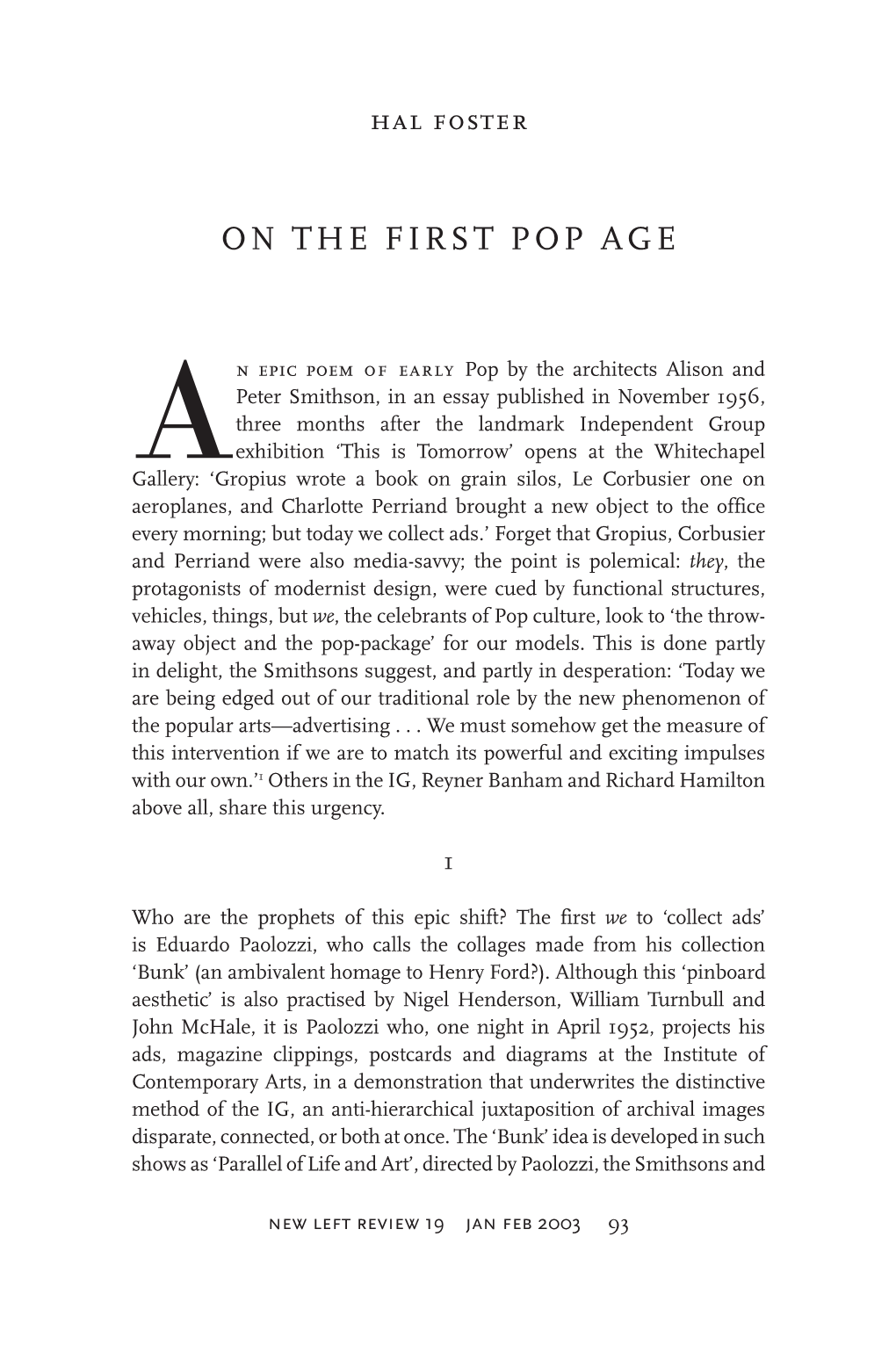 On the First Pop Age