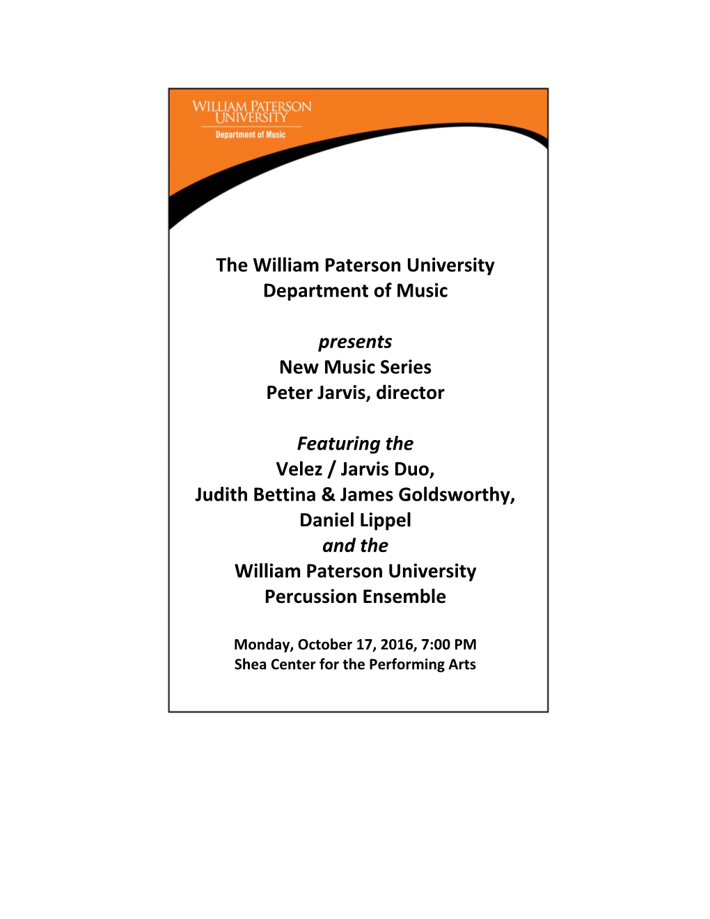 The William Paterson University Department of Music Presents New