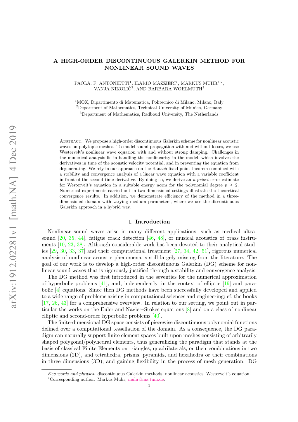 Arxiv:1912.02281V1 [Math.NA] 4 Dec 2019