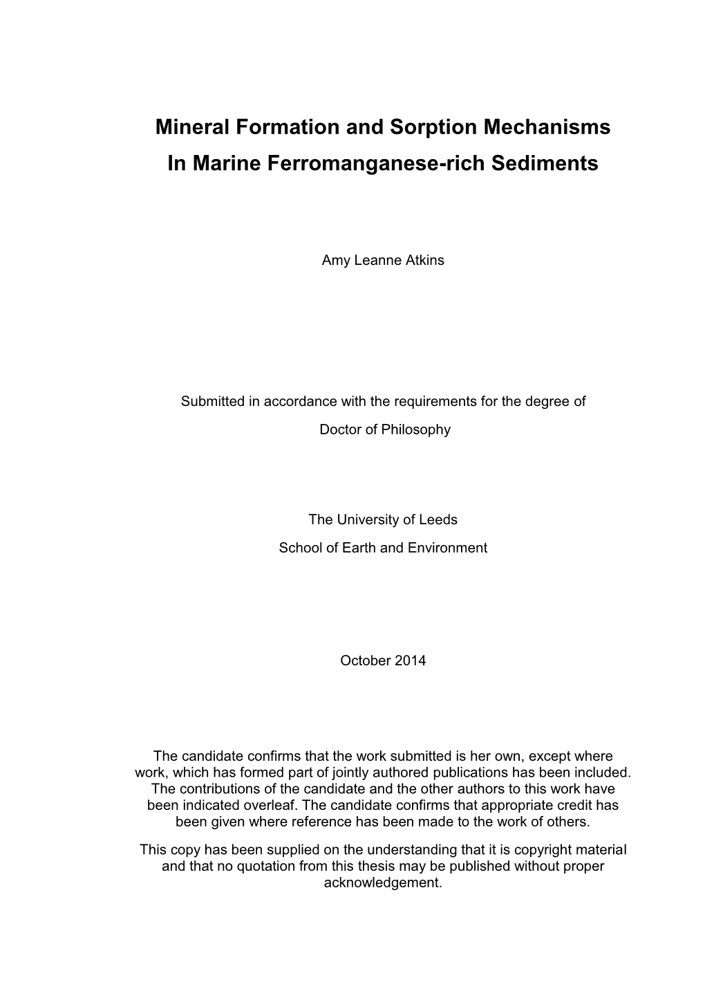 Mineral Formation and Sorption Mechanisms in Marine Ferromanganese-Rich Sediments