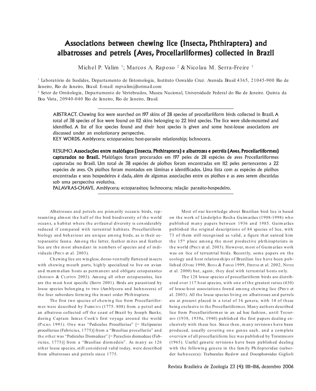 Associations Betw Associations Between Chewing Lice (Insecta, Een