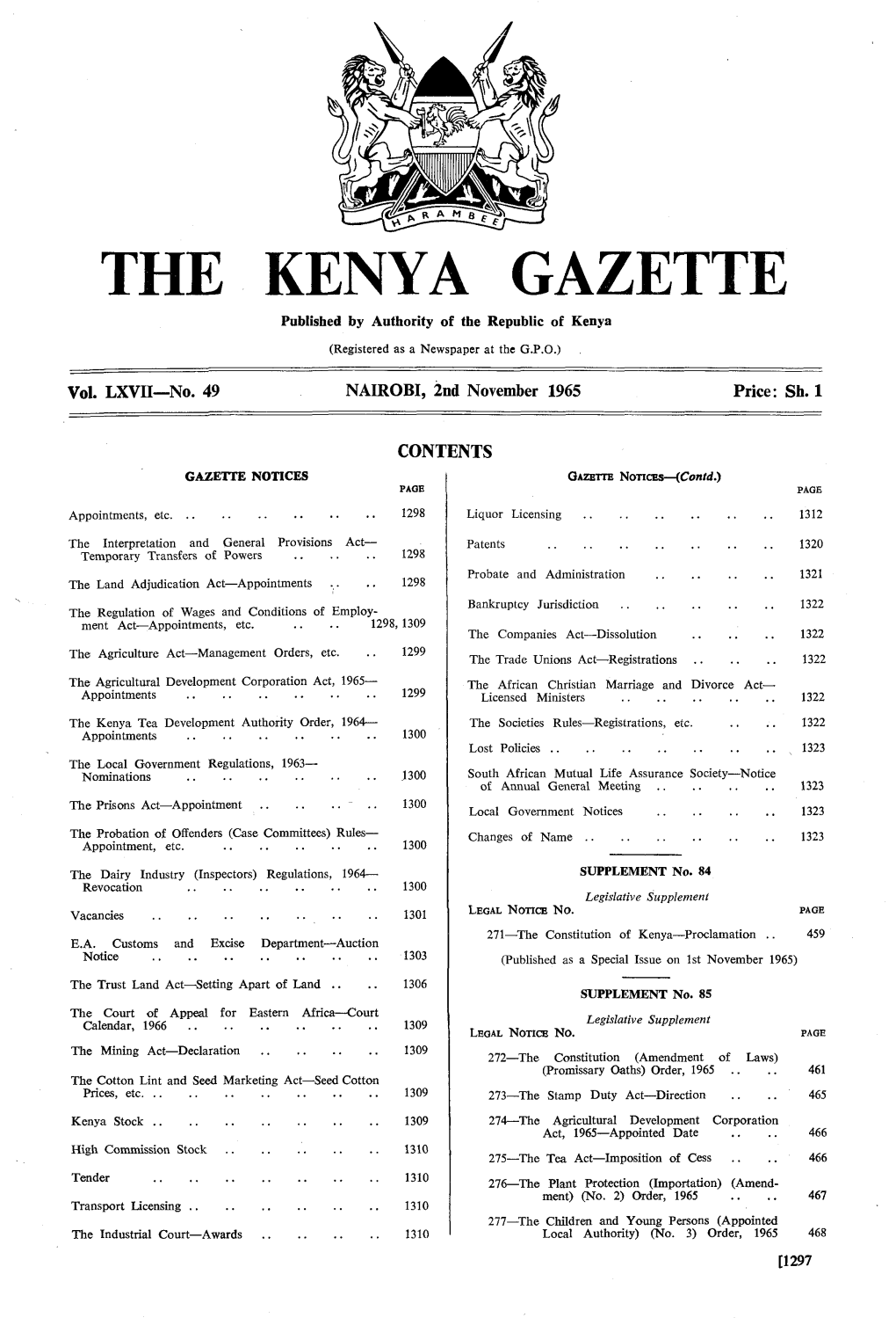 THE KENYA GAZETTE Published by Authority of the Republic of Kenya