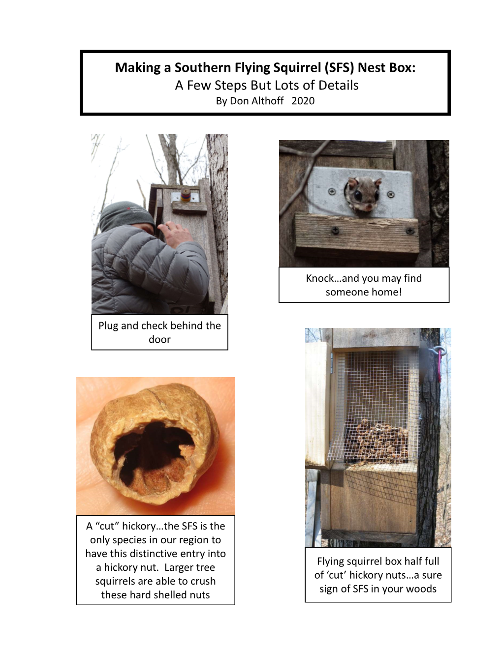 Making a Southern Flying Squirrel (SFS) Nest Box: a Few Steps but Lots of Details by Don Althoff 2020