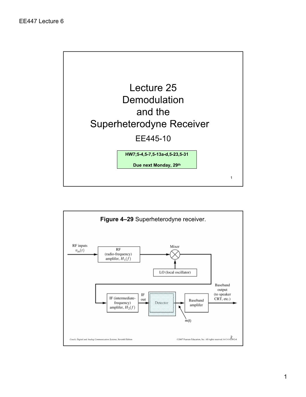 Lecture 25 Demodulation and the Superheterodyne Receiver EE445-10