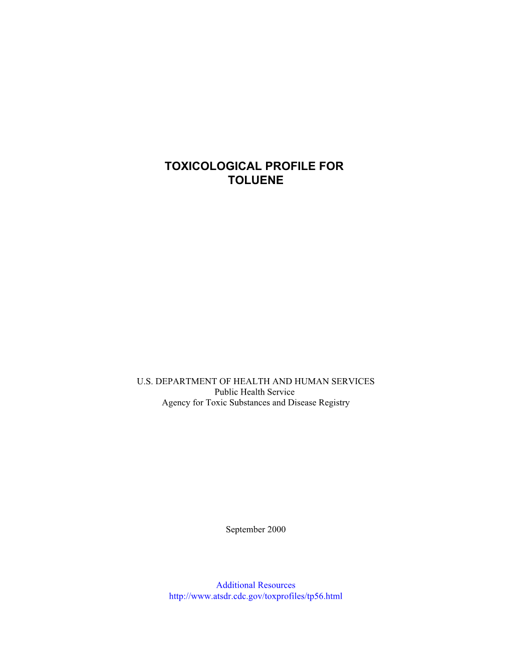 Toxicological Profile for Toluene