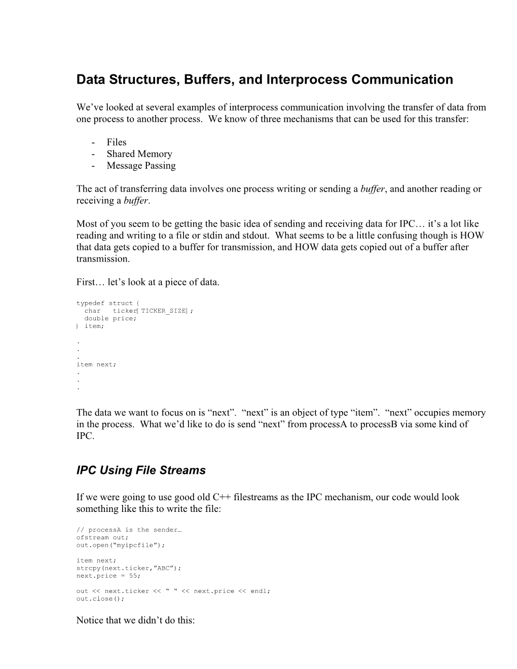 Data Structures, Buffers, and Interprocess Communication