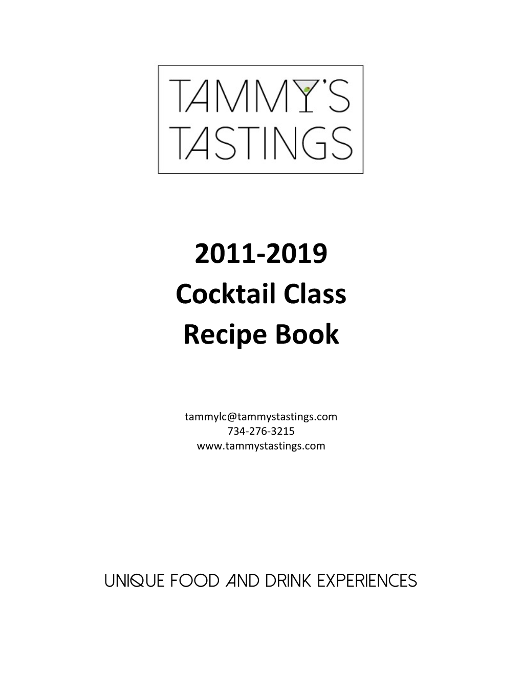 2011-2019 Cocktail Class Recipe Book