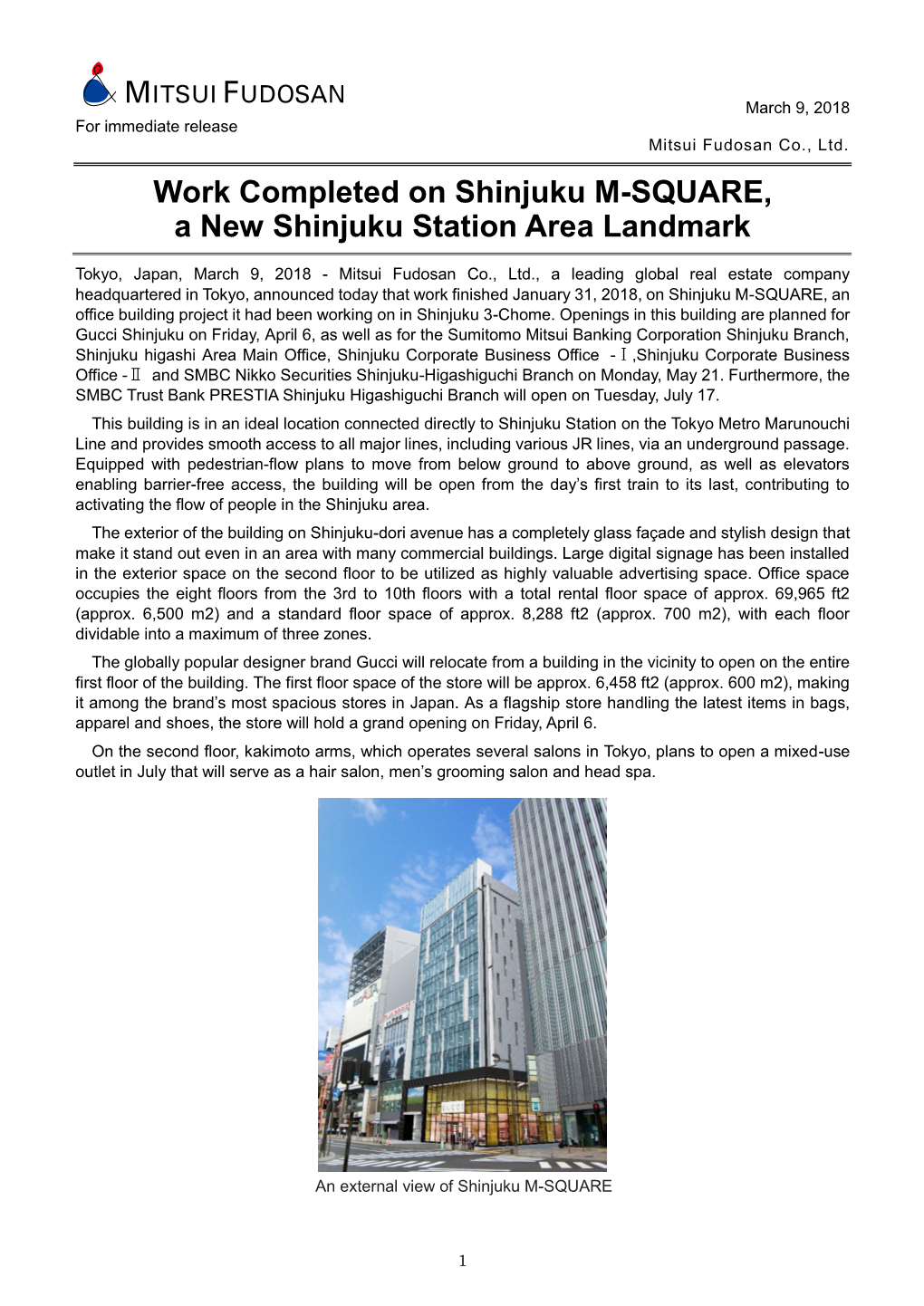 Work Completed on Shinjuku M-SQUARE, a New Shinjuku Station Area Landmark