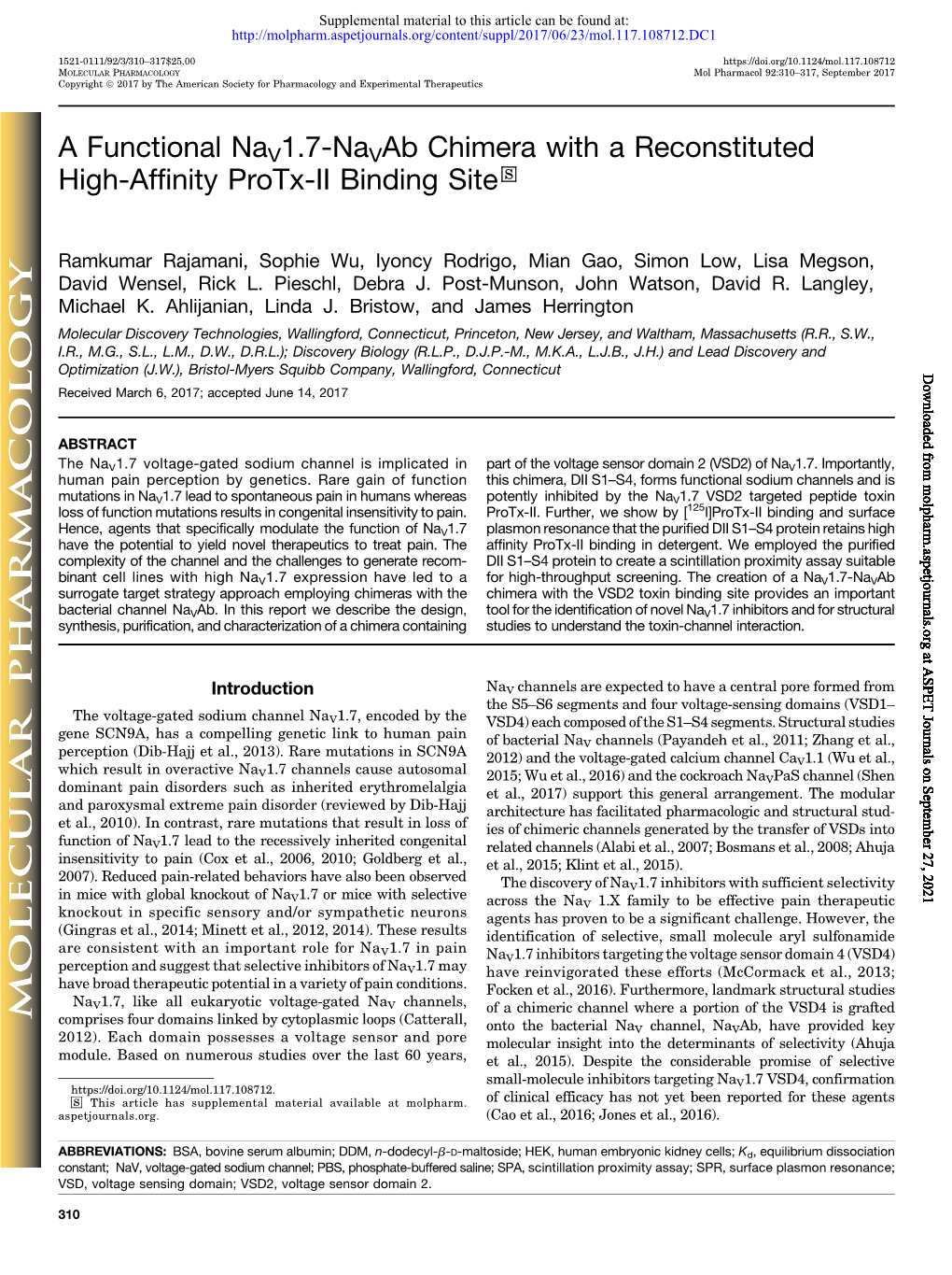 A Functional Nav1.7-Navab Chimera with a Reconstituted High-Affinity Protx-II Binding Site S