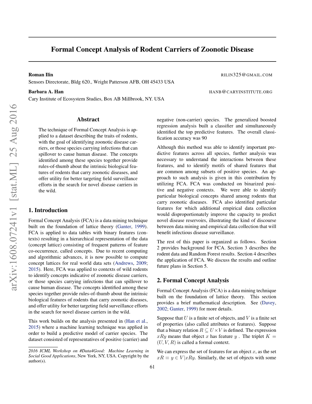 Formal Concept Analysis of Rodent Carriers of Zoonotic Disease