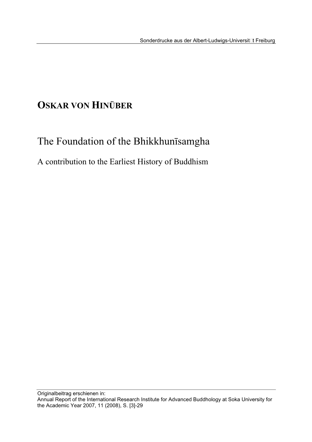 The Foundation of the Bhikkhunīsamgha