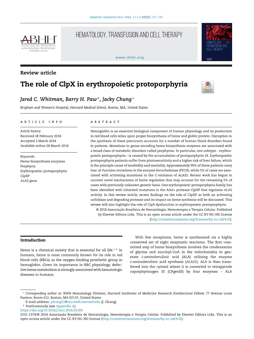 The Role of Clpx in Erythropoietic Protoporphyria