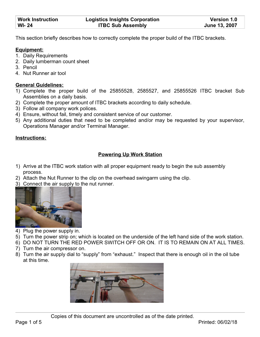 Work Instruction Logistics Insights Corporation Version 1.0 s1