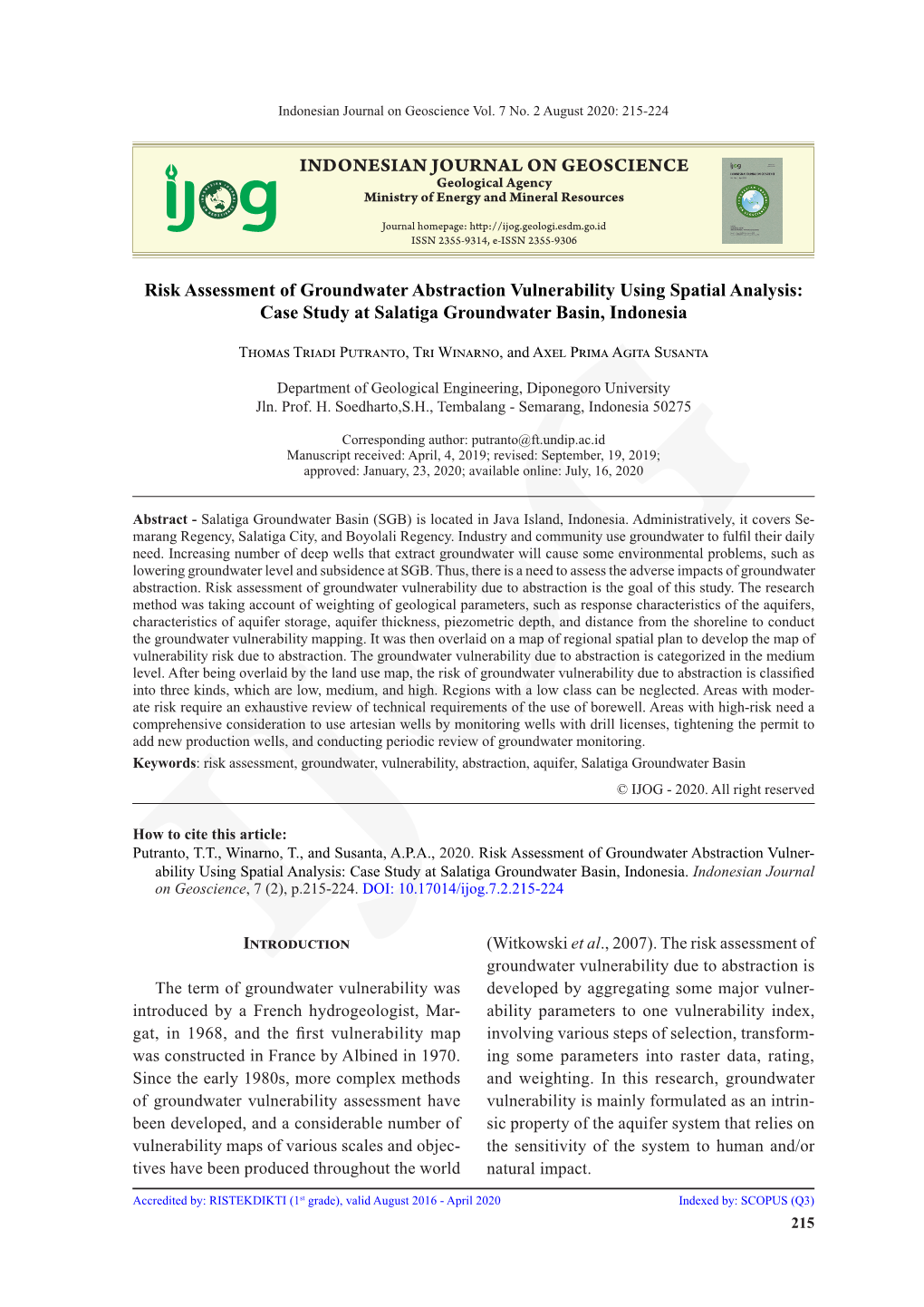 INDONESIAN JOURNAL on GEOSCIENCE Risk Assessment Of