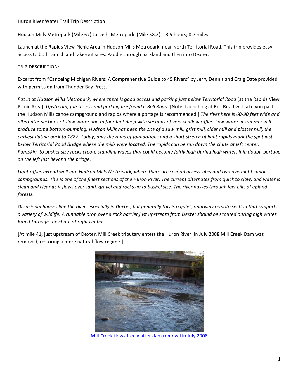 Huron River Water Trail Trip Description 1 Hudson Mills Metropark