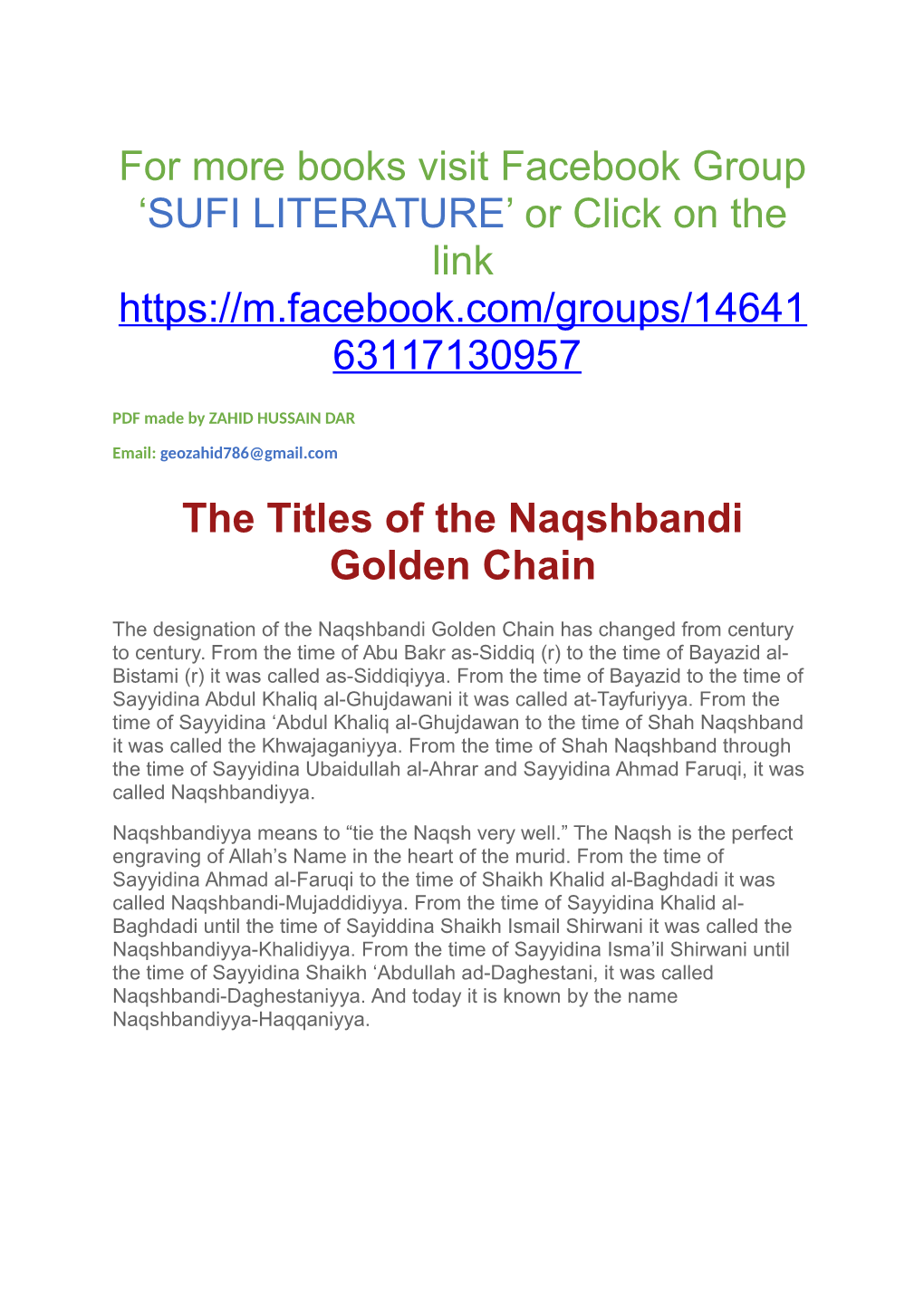 The Titles of the Naqshbandi Golden Chain