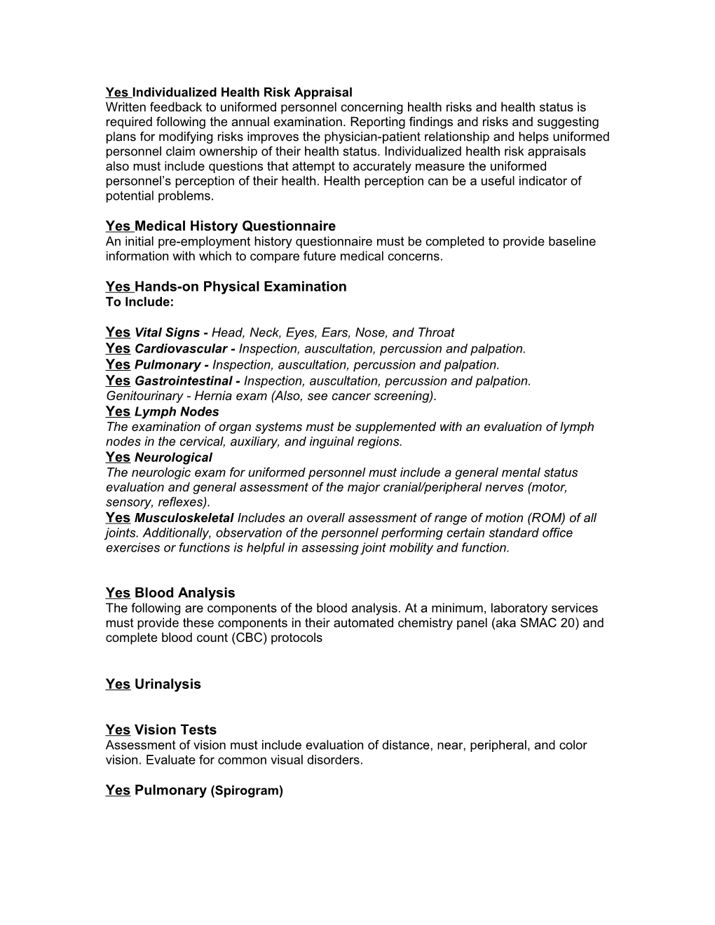 Yes Individualized Health Risk Appraisal