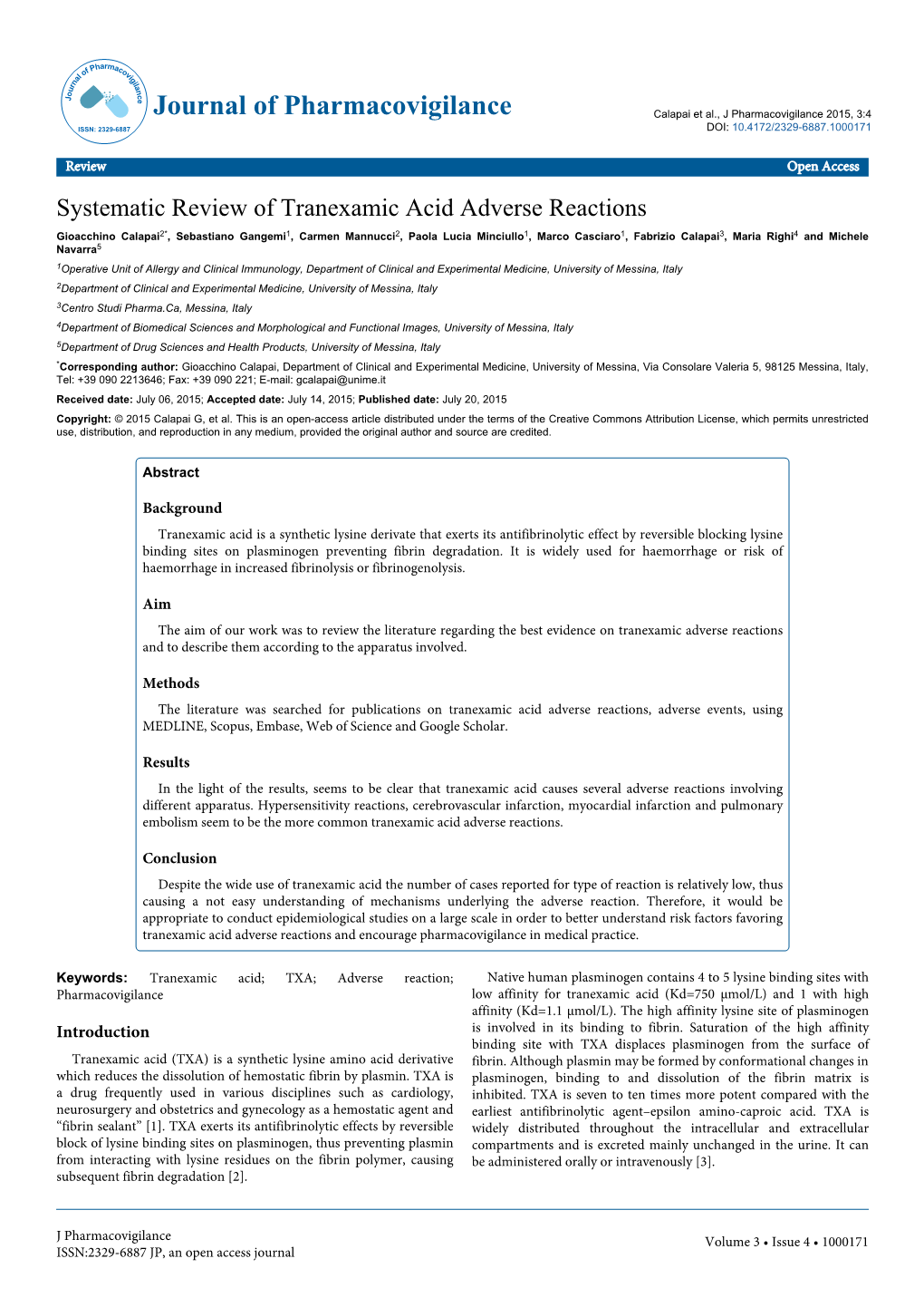 Systematic Review of Tranexamic Acid Adverse Reactions