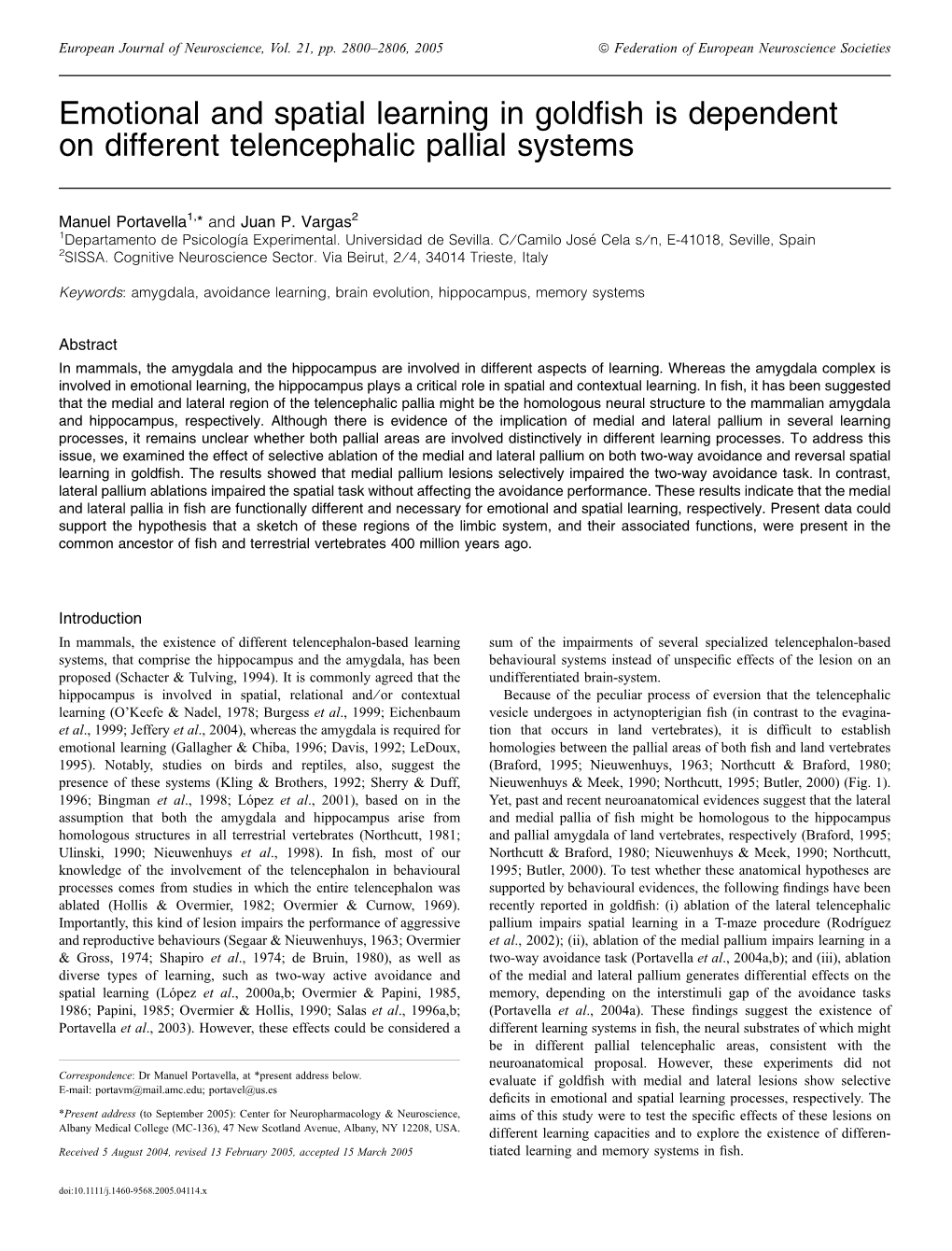 Emotional and Spatial Learning in Goldfish Is Dependent on Different