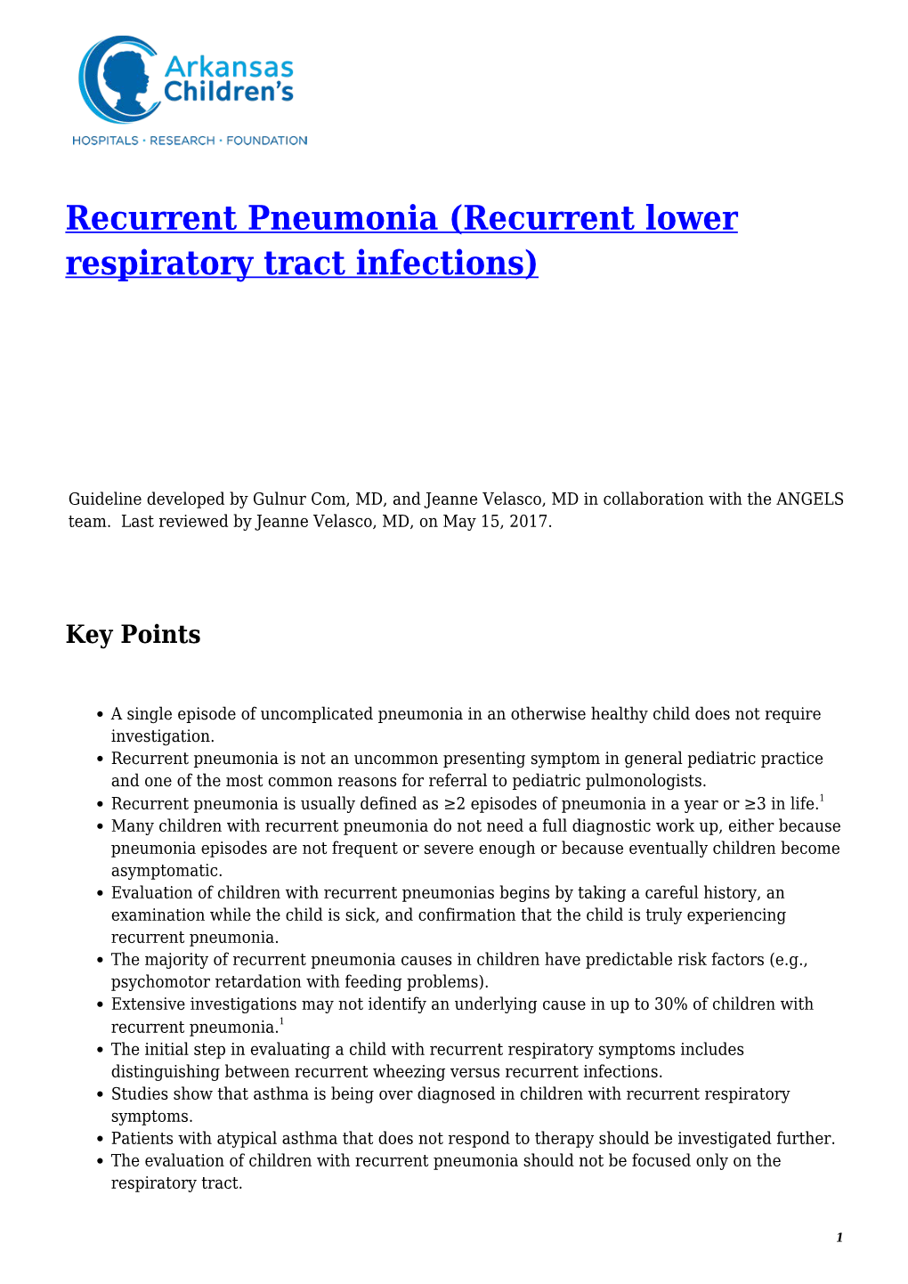 Recurrent Pneumonia (Recurrent Lower Respiratory Tract Infections)
