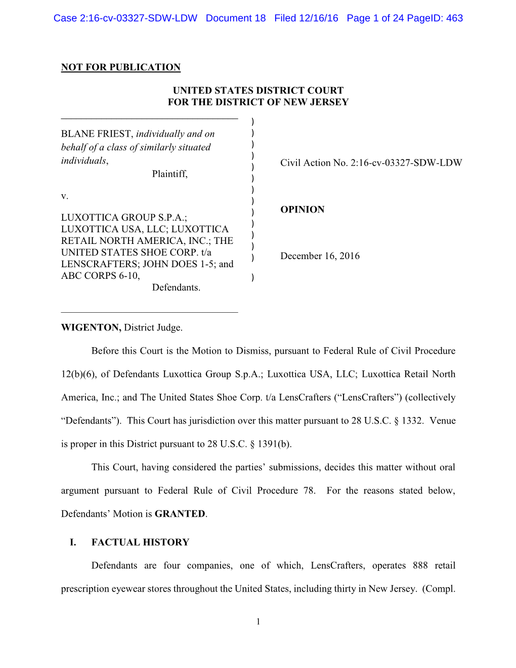 BLANE FRIEST, Individually and on ) ) Behalf of a Class of Similarly Situated Individuals, ) ) Civil Action No