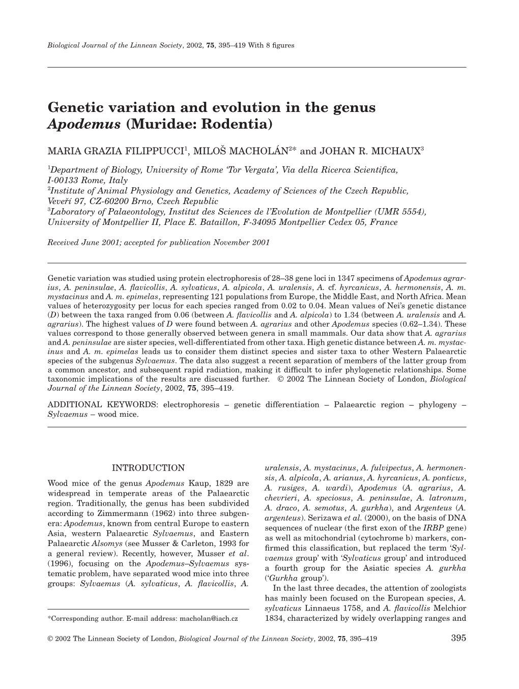 Genetic Variation and Evolution in the Genus Apodemus (Muridae: Rodentia)