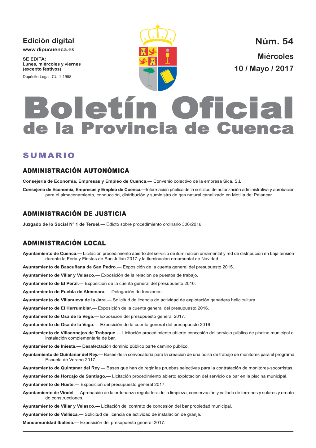 Boletín Oficial De La Provincia De Cuenca Sumario Administración Autonómica