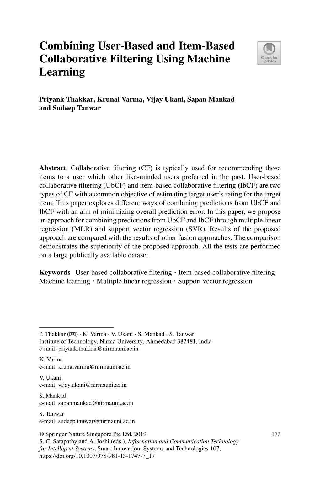 Combining User-Based and Item-Based Collaborative Filtering Using Machine Learning